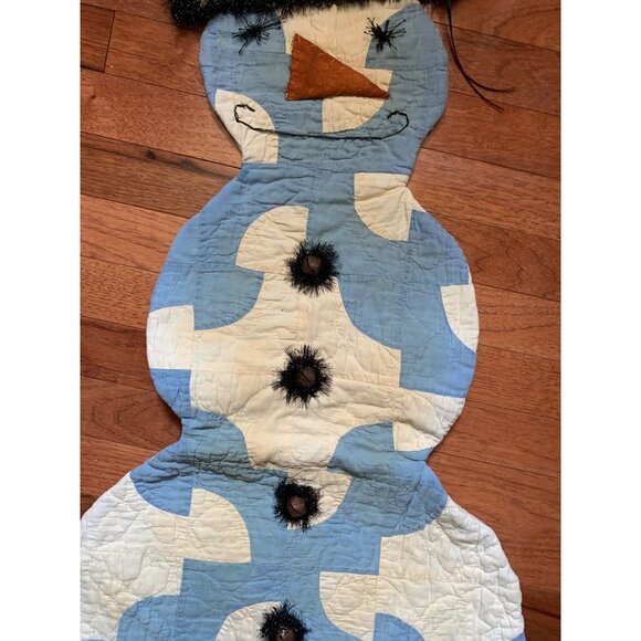 Vintage Quilted Snowman Wall Hanging with Top Hat & Buttons 45" tall - Picture 3 of 16